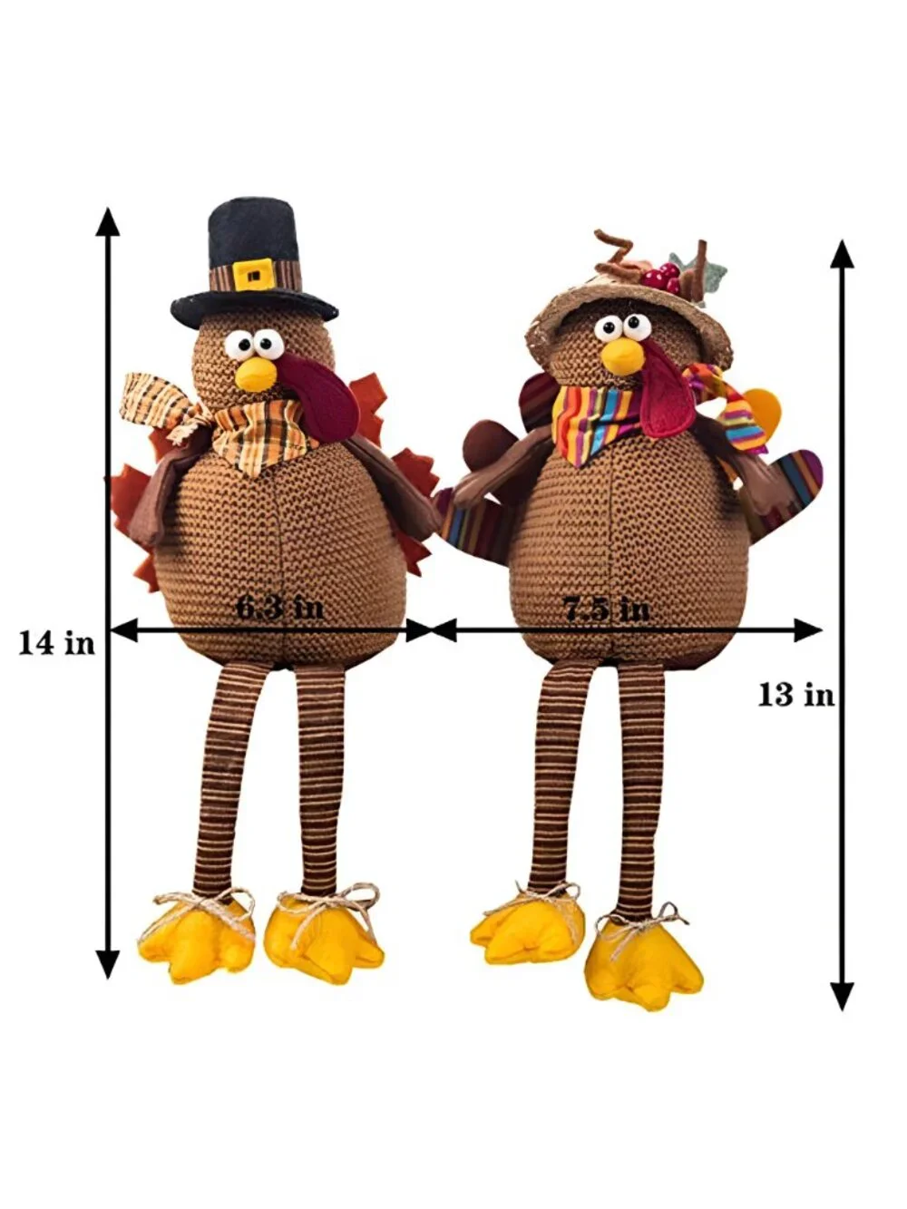 2 Pack Stuffed Turkey Couple Doll Thanksgiving Table Decoration